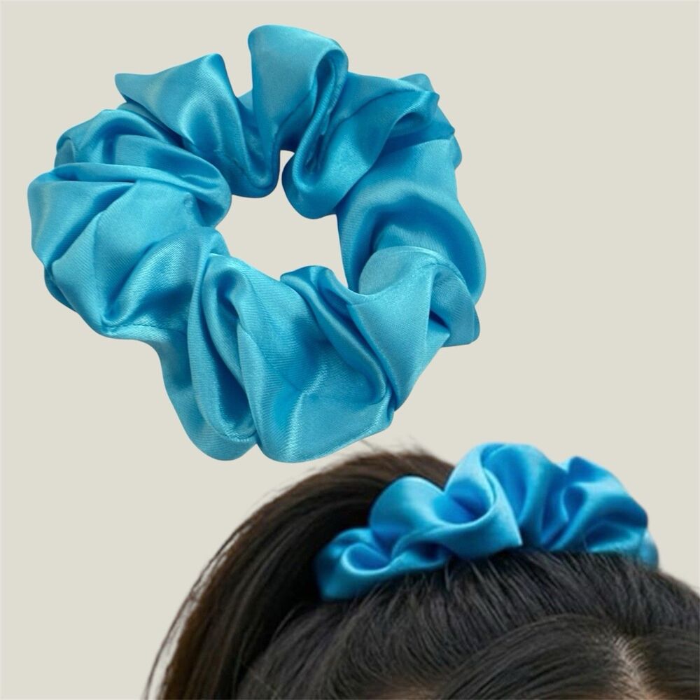 Luxury Blue Satin Scrunchie Handmade – Statement Hair Accessory